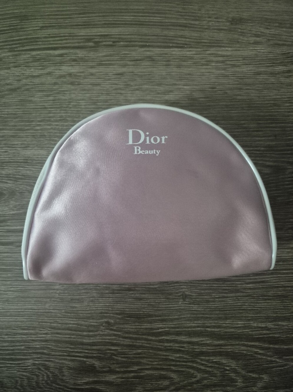 Dior Satin Pink Cosmetic Pouch with White Fabric Trim